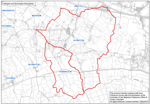 boundary map of Aldington and Bonnington