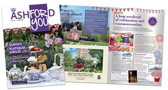 Screenshot showing the front cover and inside pages from the latest Ashford For You magazine