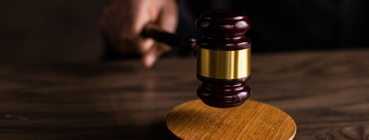 gavel on a table in court room