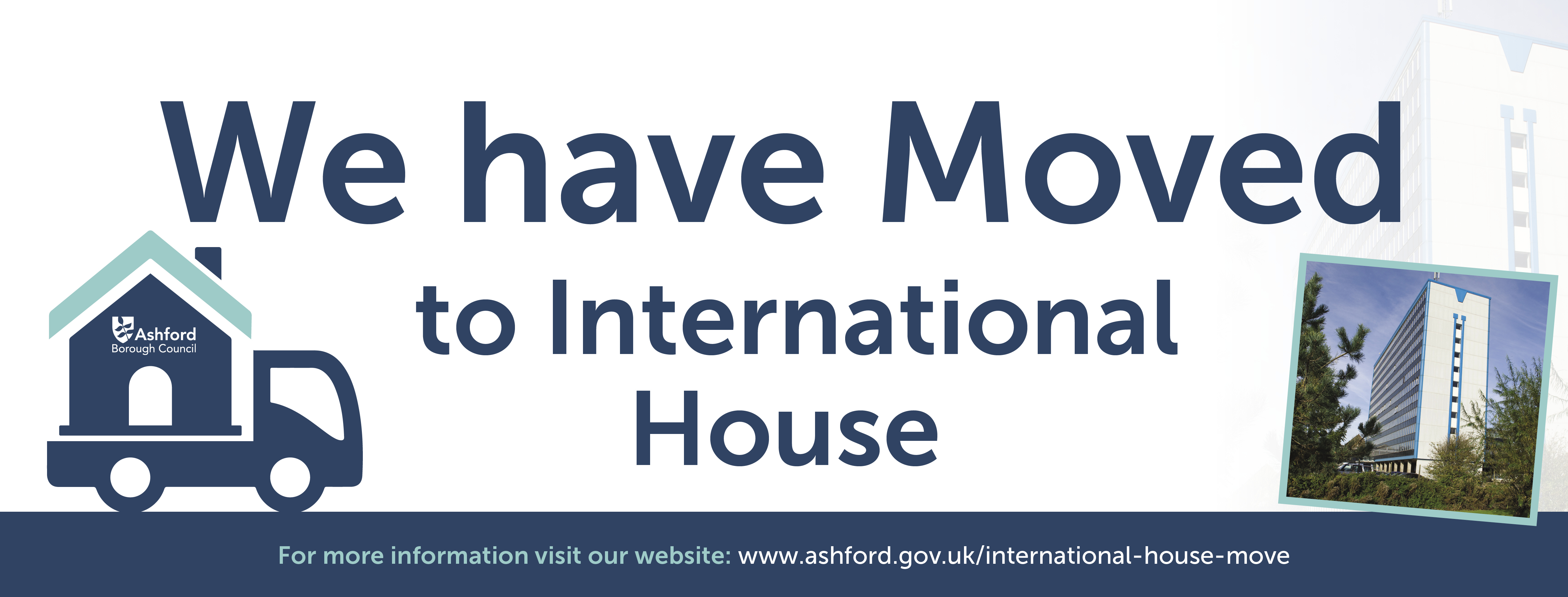 International House move graphic with text that reads: We have moved