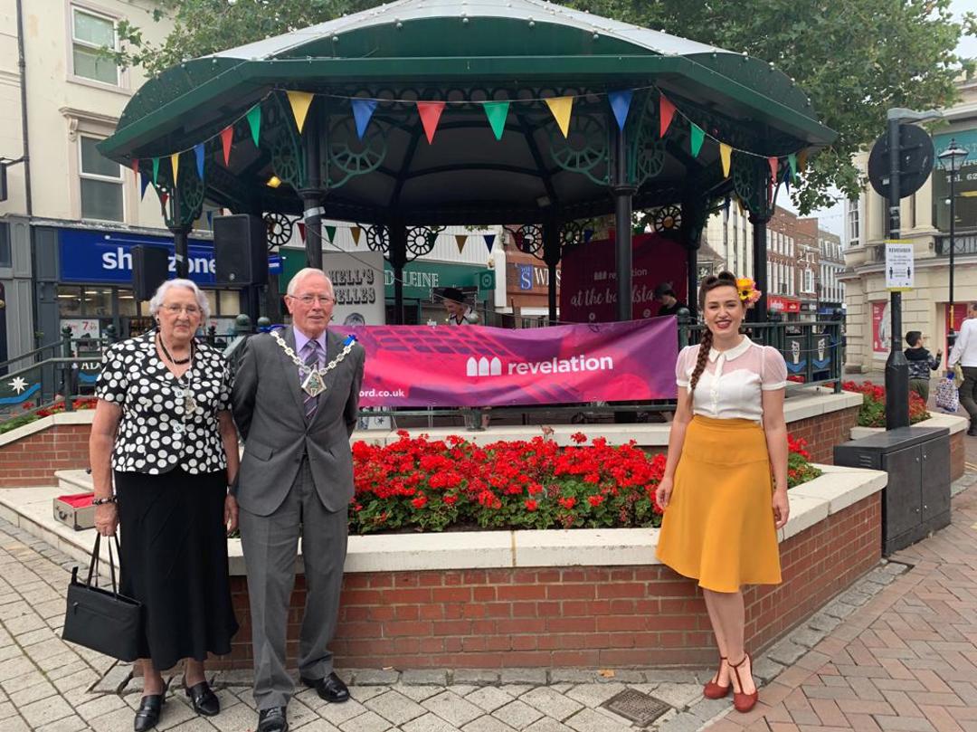The Mayor and Mayoress at Revelation's stage at Ashford Bandstand