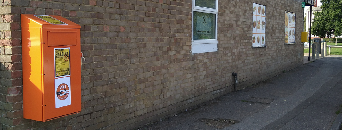 Knife Amnesty bin on wall at Bockhanger