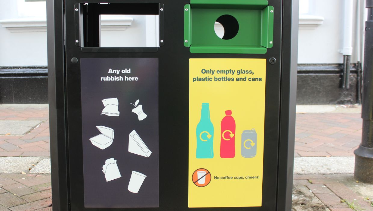 new dual recycling and general waste bins