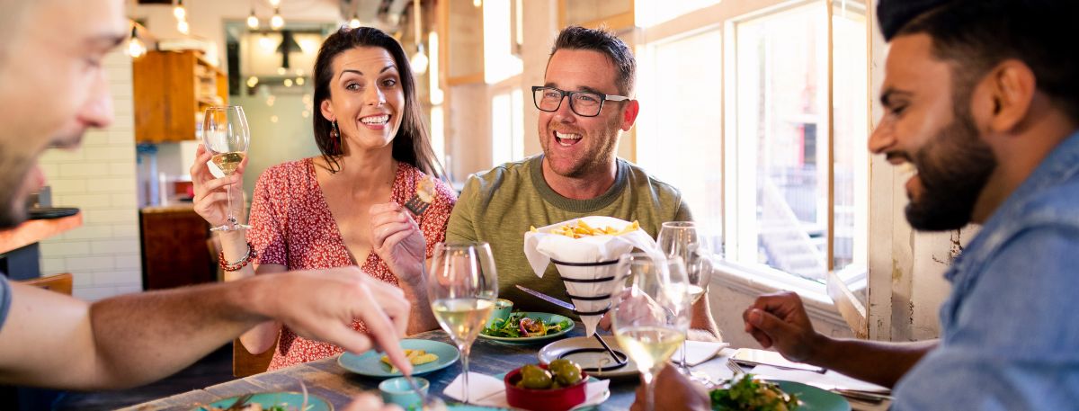 People enjoying eating