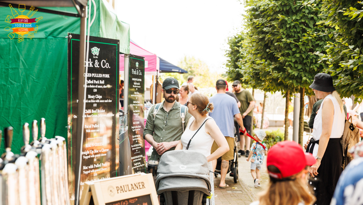 People enjoying food and drink stalls at Elwick Place 