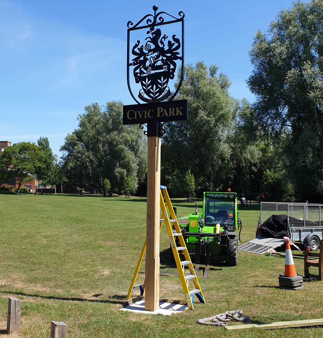 A photo of the completed Civic Park signage