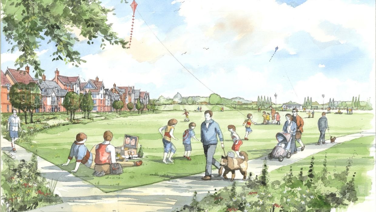 CGI of artist's impression showing children playing in a park tile