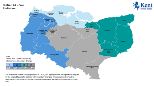 Map showing Medway Council proposals for a four-unitary model with changes to existing council boundaries.